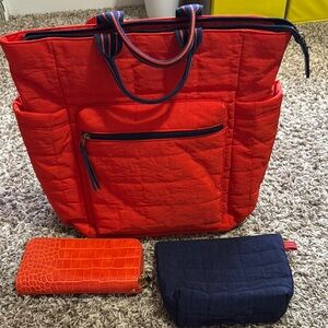 Orange Quilted Backpack with Accessories